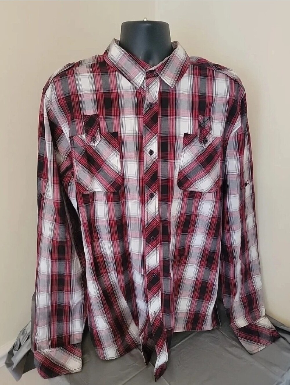 Company 81 Shirt Men Blk / Wht / Red Plaid Long Sleeve Flannel Sz XL